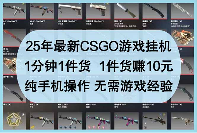 25年最新CSGO游戏挂机,1分钟1件货,1件货赚10元 纯手机操作 无需游戏经验 第1张 25年最新CSGO游戏挂机,1分钟1件货,1件货赚10元 纯手机操作 无需游戏经验 第1张